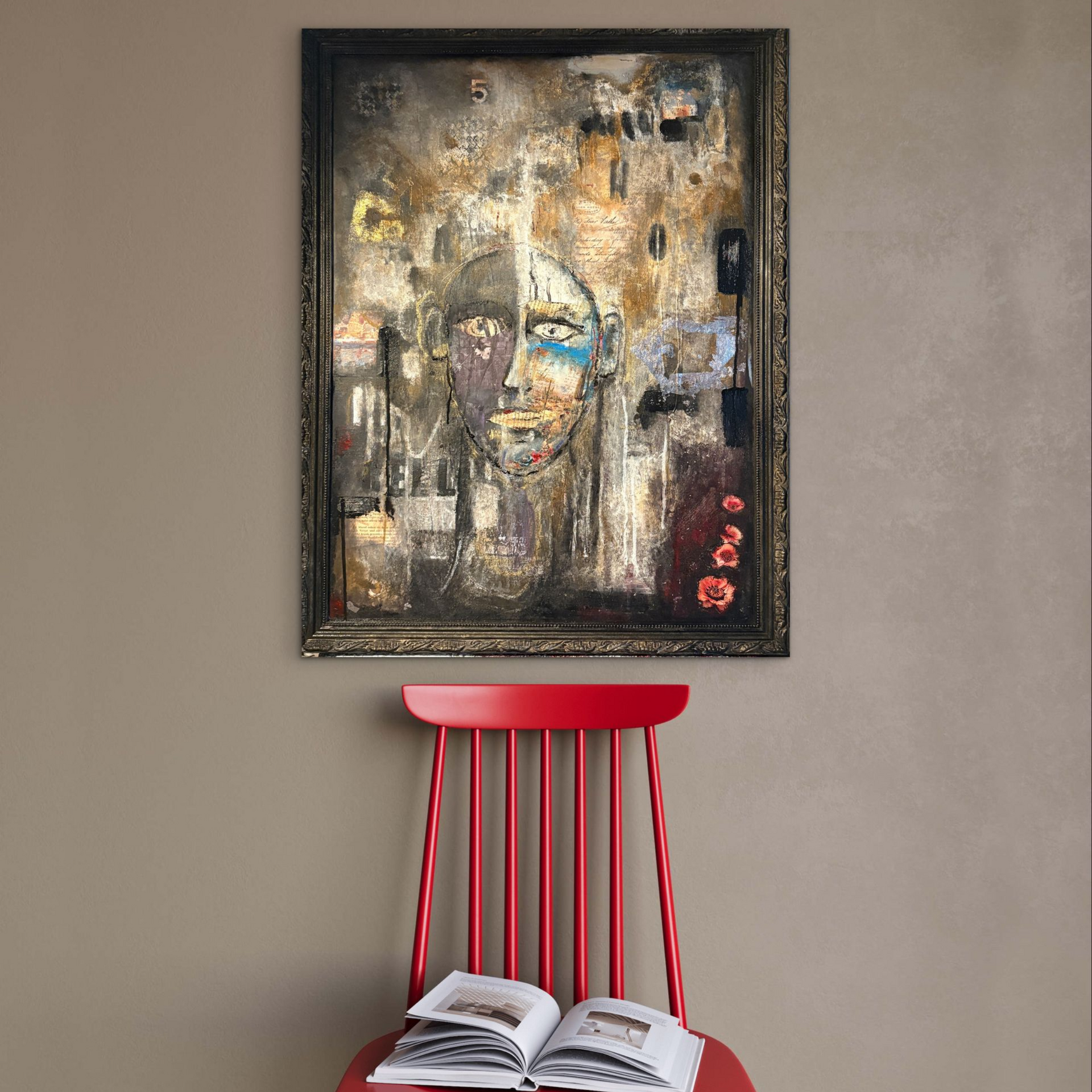 Kunst, Malerei, Mischtechnik, Galerie, Art, Collage, Acryl, Leinwand, Anne Leyer Art, Design, Kunstwerk, el oyente