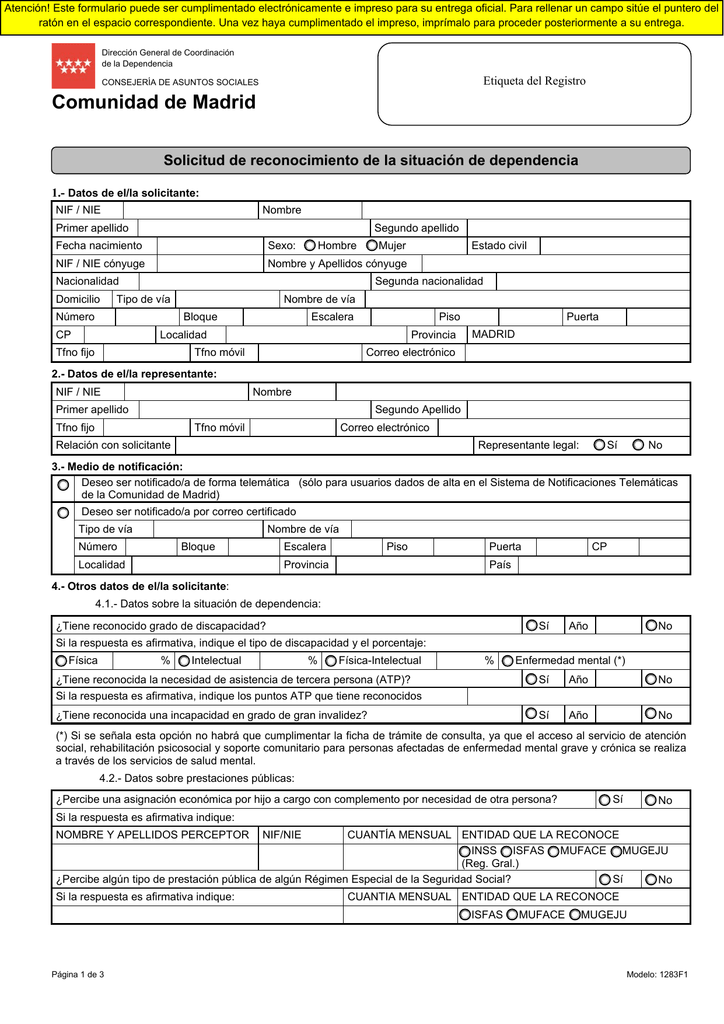 Ayuda A La Dependencia Comunidad De Madrid Solicitud 3167
