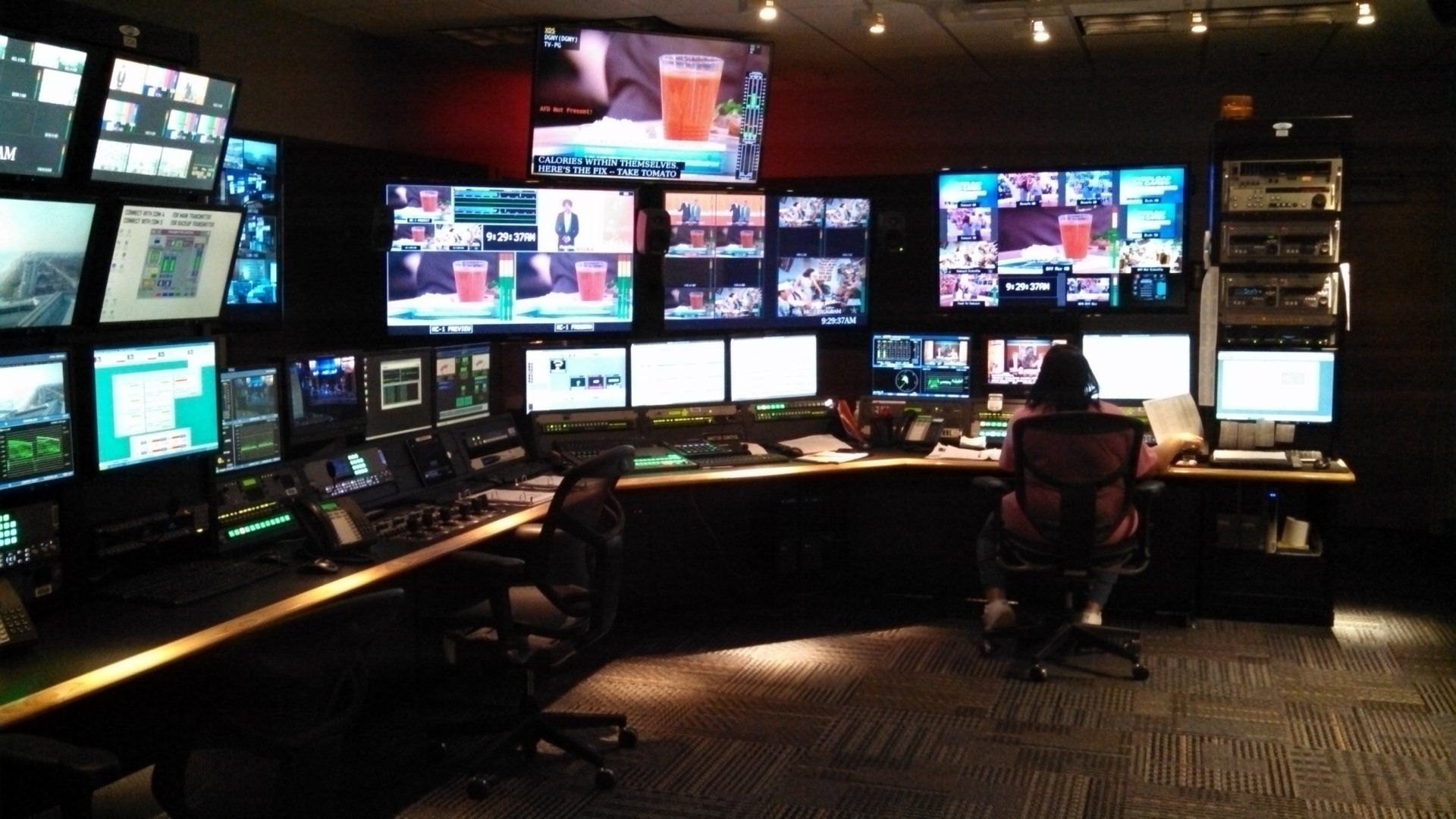 Production control. TV Station. TV Production. TC Studio Control Room.