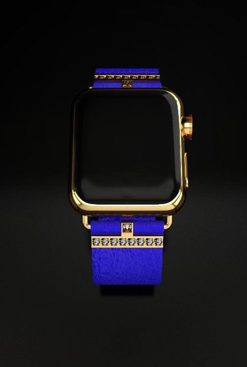 iDress Apple watchstrap with blue leather and diamond details