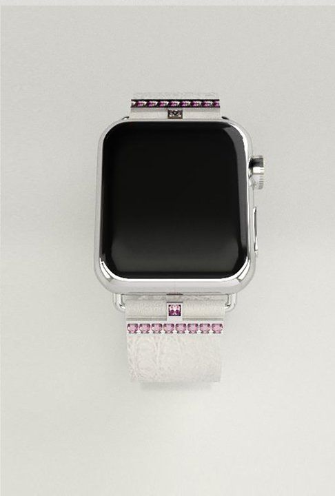 iDress Apple watchstrap for ladies, white with pink diamond details