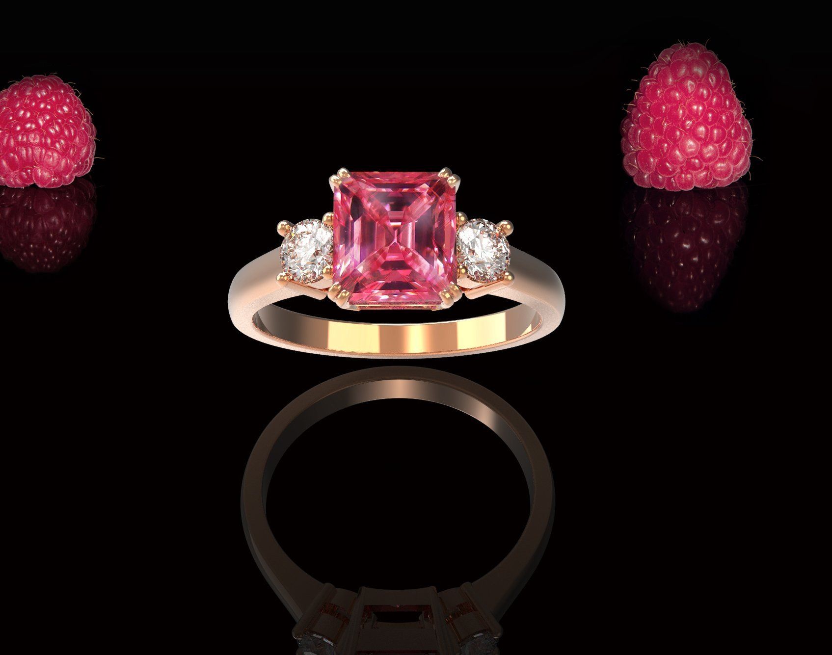 Rasberry pink diamond ring princess cut, collectors item, rose gold, by idress diamonds