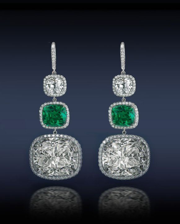 10 carat cushion diamond earrings with emeralds from iDress diamonds