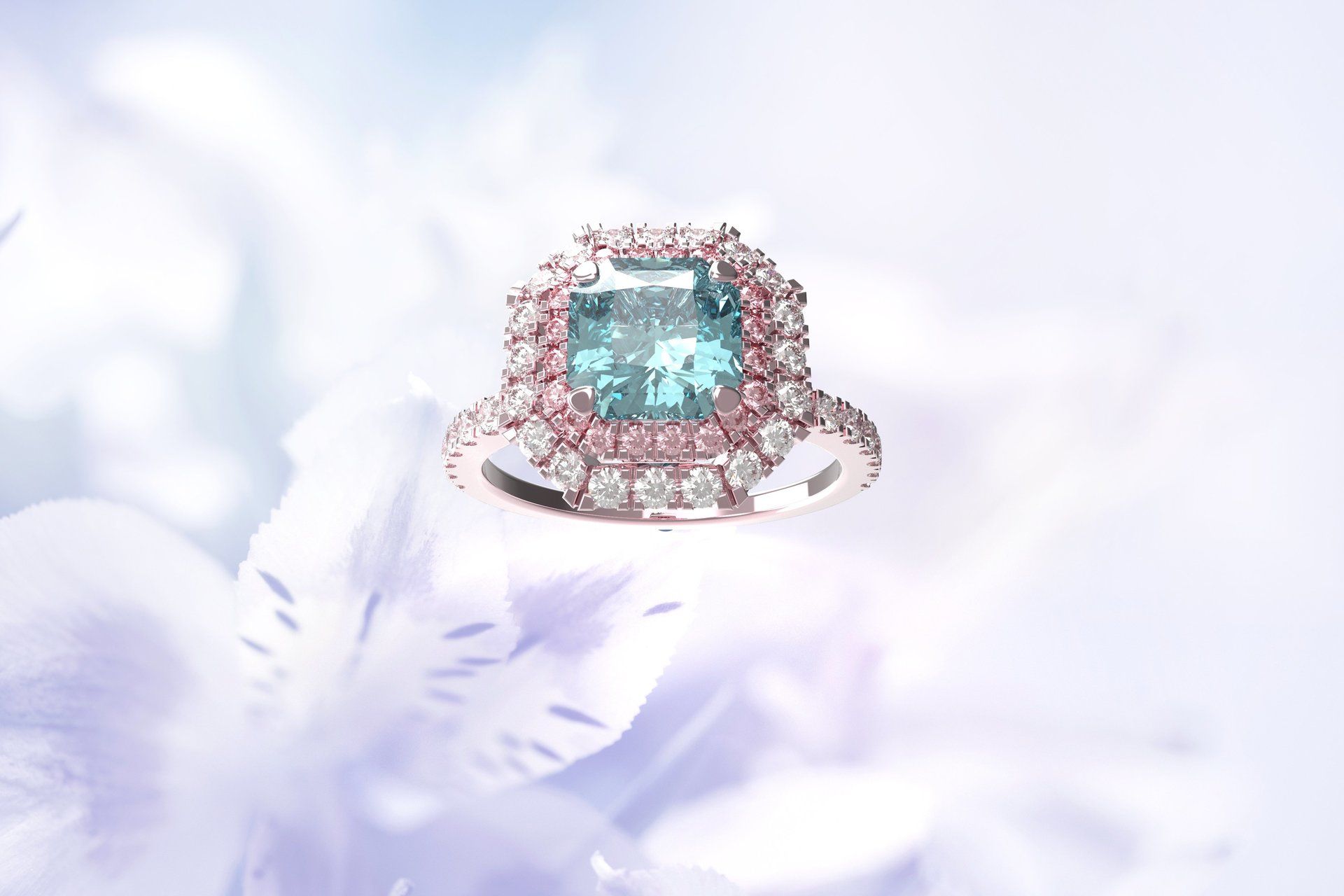 ice-blue and pink diamond ring