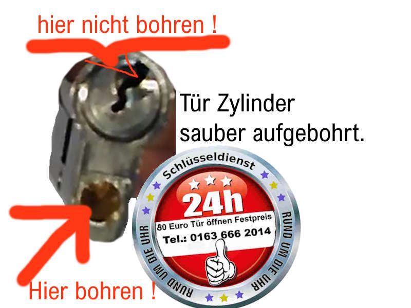 Schließzylinder sauber aufgebohrt.