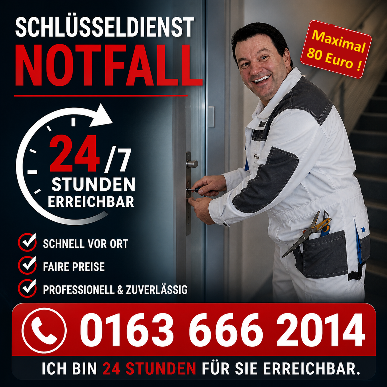 Schlüsseldienst Notdienst zum 80 Euro Festpreis