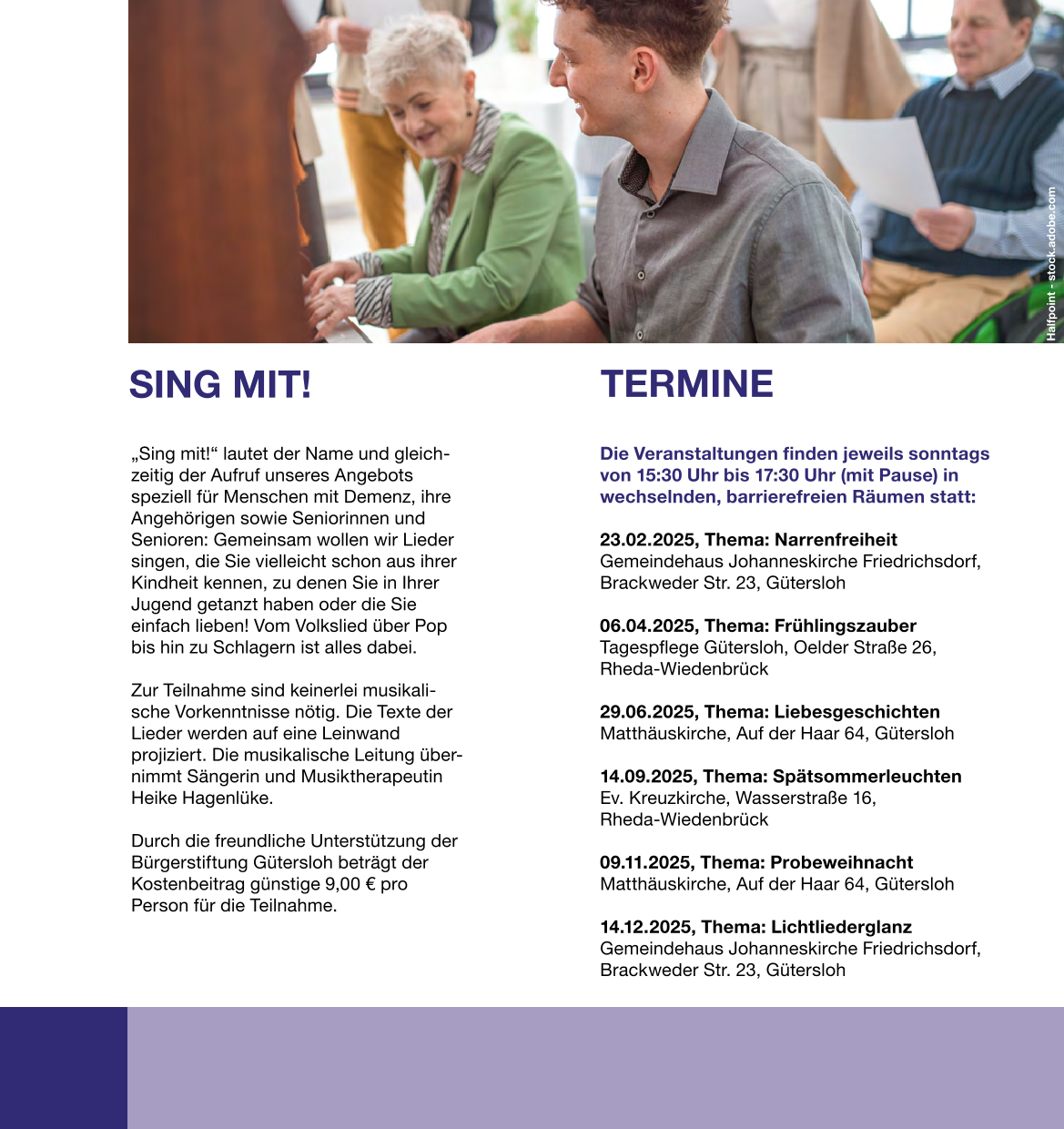 Sing mit! Konzerte der Diakonie GT in 2025 an 6 Terminen für Senioren und Seniorinnen, für Menschen mit Demenz und ihre Angehörigen Seite2