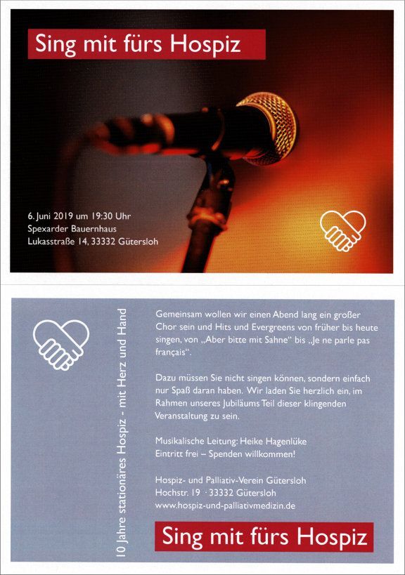 Einladung Flyer des Hospiz- und Palliativverein GT für das Sing mit! Konzert von Heike Hagenlüke 2019