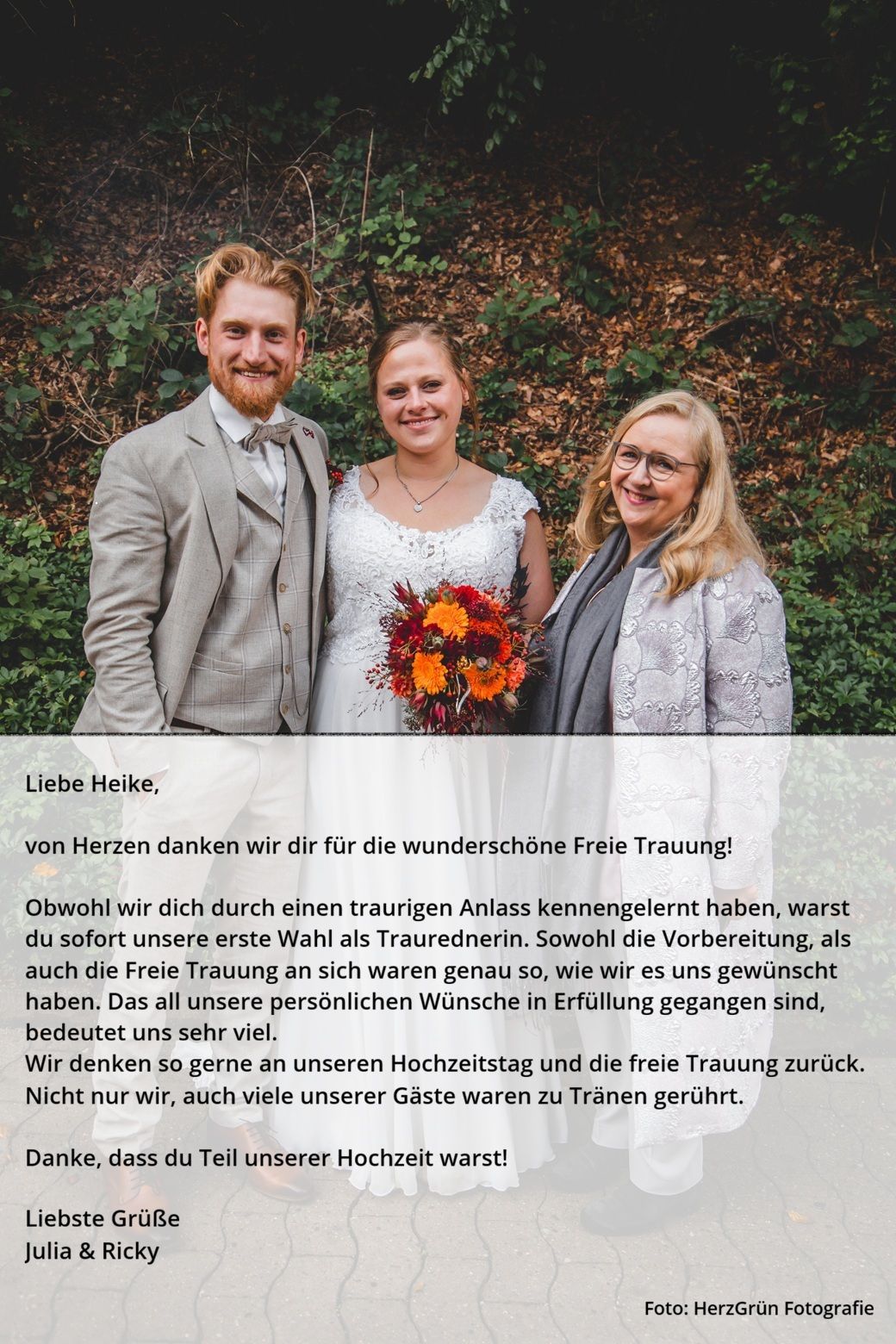 Das sagen Julia und Ricky über ihre freie Trauung mit der Traurednerin Heike Hagenlüke.