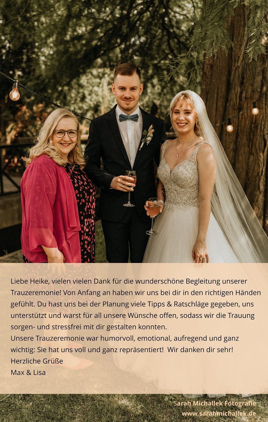 Das sagen Lisa und Max über ihre freie Trauung mit der Traurednerin Heike Hagenlüke.