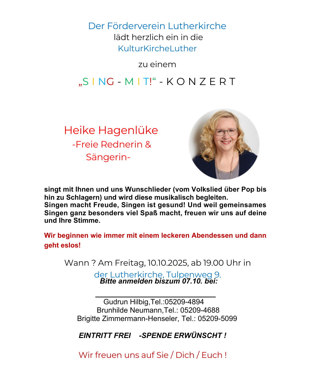 Sing mit! Konzert in der KulturKircheLuther in Bielefeld Senne am 10.10.2025