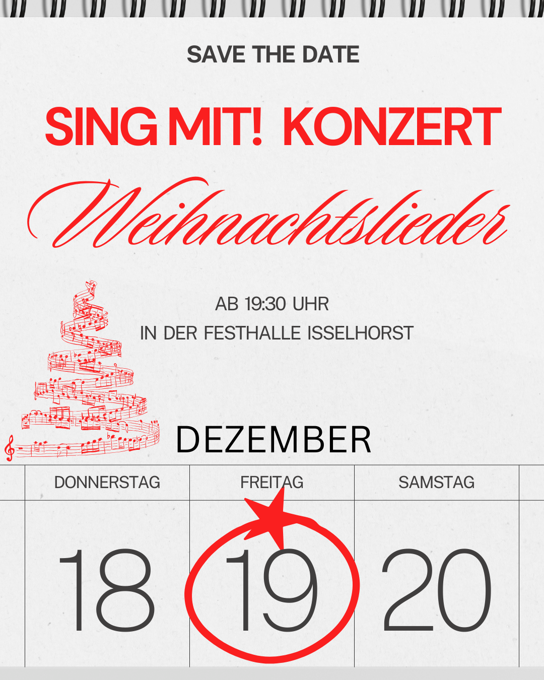 Sing mit! Konzert Weihnachtslieder des Dorf- und Heimatvereins Isselhorst in der Festhalle am 19.12.2025