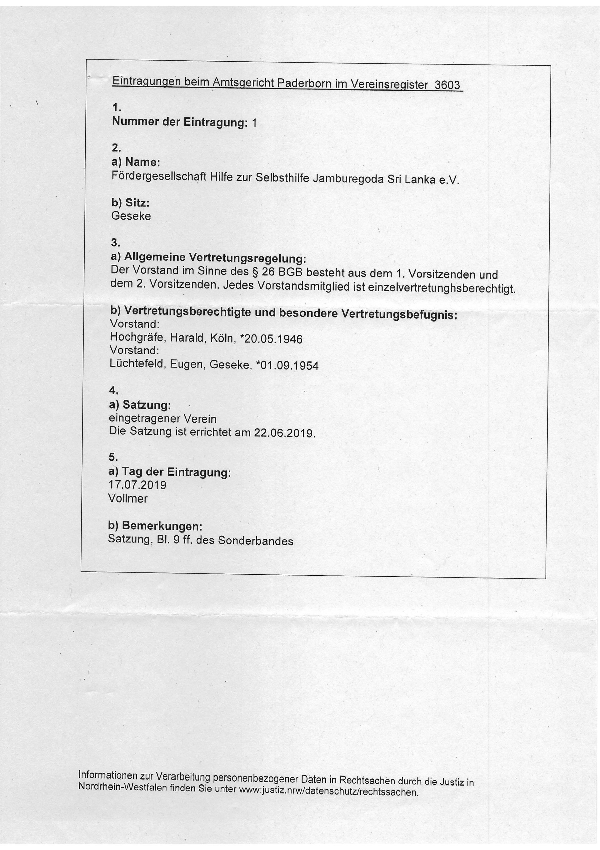 Eintragung des Vereins