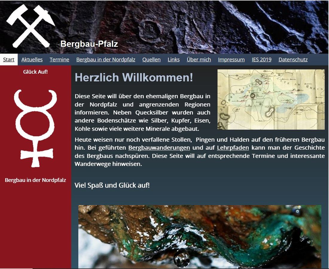 Screenshot der alten Homepage bergbau-pfaz.de