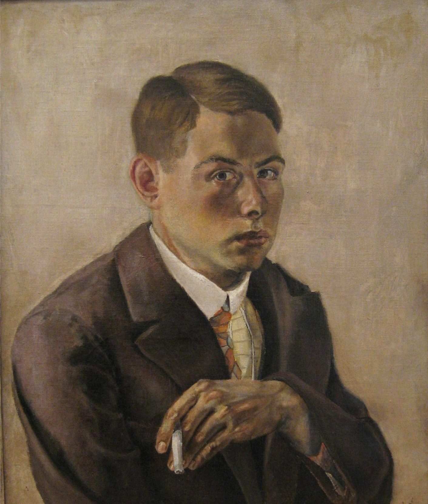 Restaurierung, Reinigung, Restaurieren, Reinigen, Gemälde, Ölbild, Bild, Zustandsfoto, Zustandsaufnahme, Porträt, Portrait, Bildnis, Mann, brauner Anzug, Zigarette