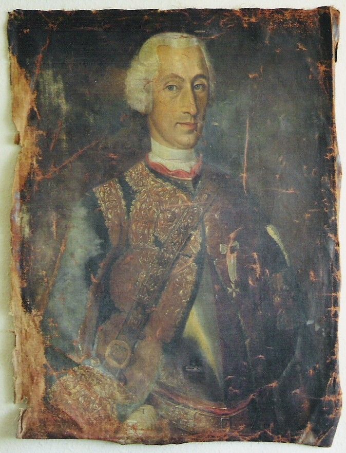 Restaurierung, Reinigung, Restaurieren, Reinigen, Gemälde, Ölbild, Bild, Portrait, Porträt, Huftbild, Bildnis eines Mannes, formelle Kleidung, weiße Perücke, verziertes Jackett