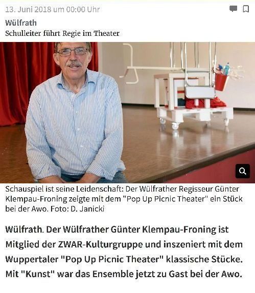 Presse zu Günter Klempau-Froning zur Aufführung Kunst in Wülfrath