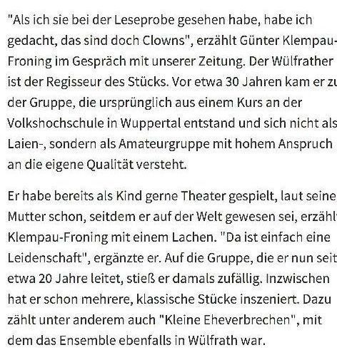 RP zu Günter Klempau-Froning zur Aufführung Kunst in Wülfrath