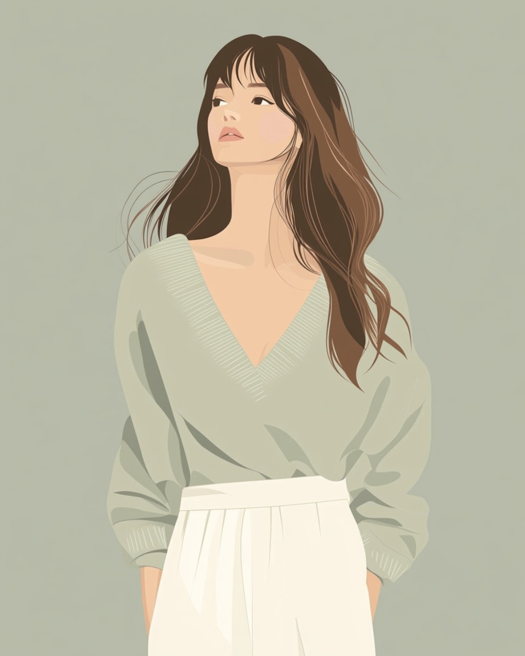 Illustration einer jungen Frau mit langen braunen Haaren