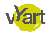 Logo von vyart als schwarzer „vyart“-Schriftzug auf gelbem, kreisförmigem Hintergrund