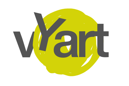 Logo von vyart als schwarzer „vyart“-Schriftzug auf gelbem, kreisförmigem Hintergrund