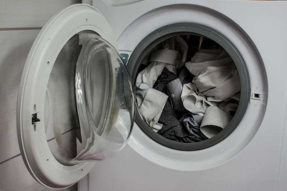 Shirts in the industrial washing machine