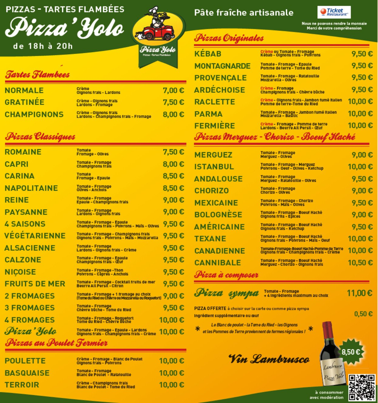  carte  Menu de pizza  yolo