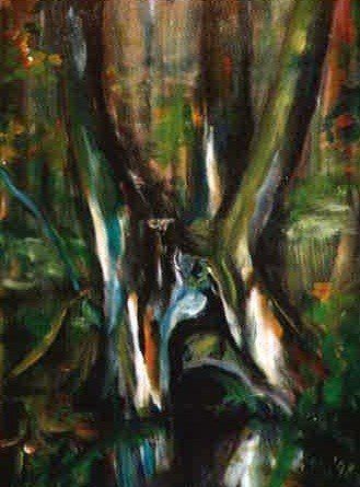 Claudia Mathea Ort des Vergessens Zauberwald 1998 Acryl auf Span