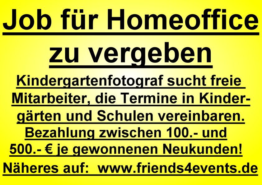 Homeoffice Job bundesweit zu vergeben