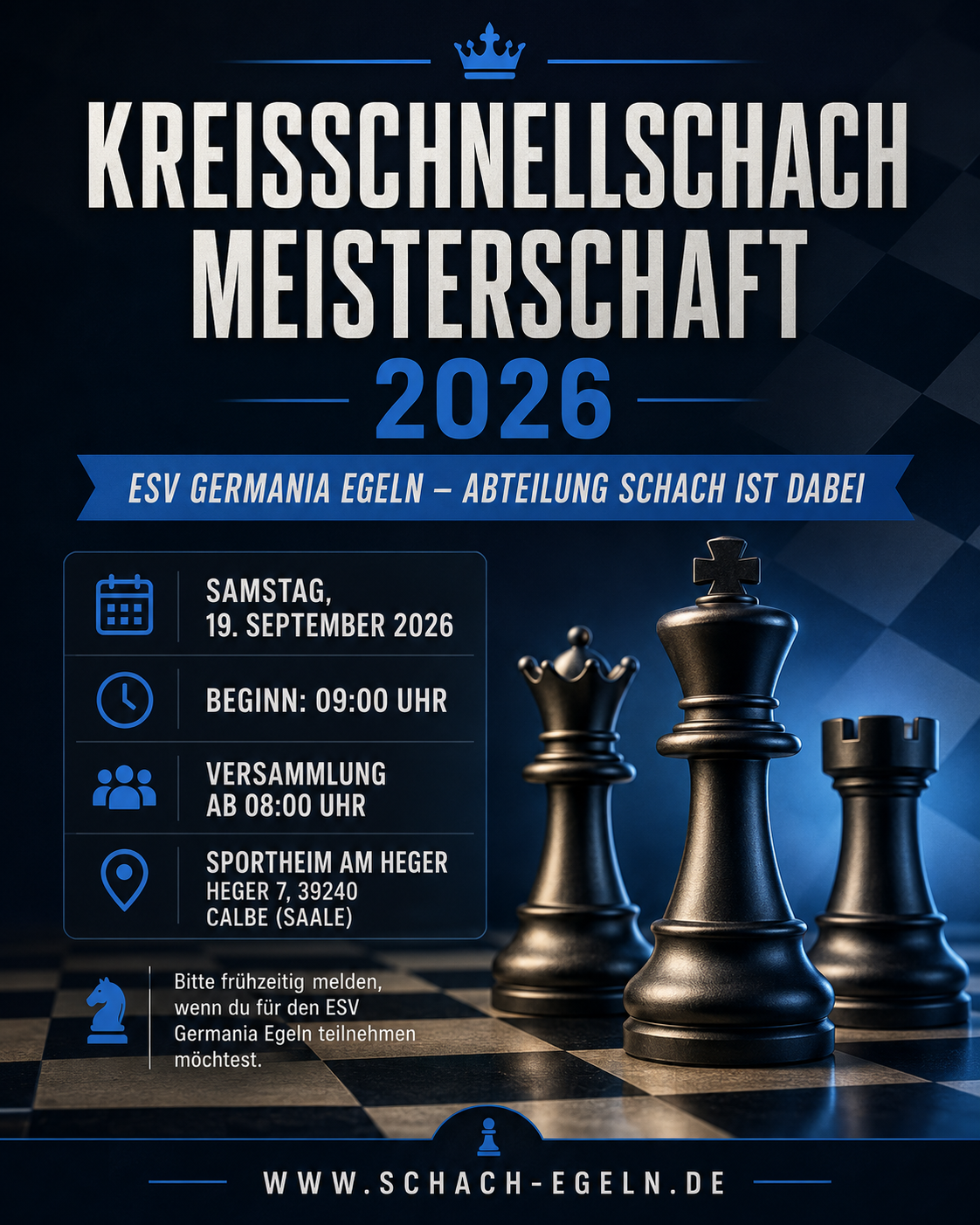 Kreisschnellschachmeisterschaft 2026 in Calbe mit dem ESV Germania Egeln – Abteilung Schach