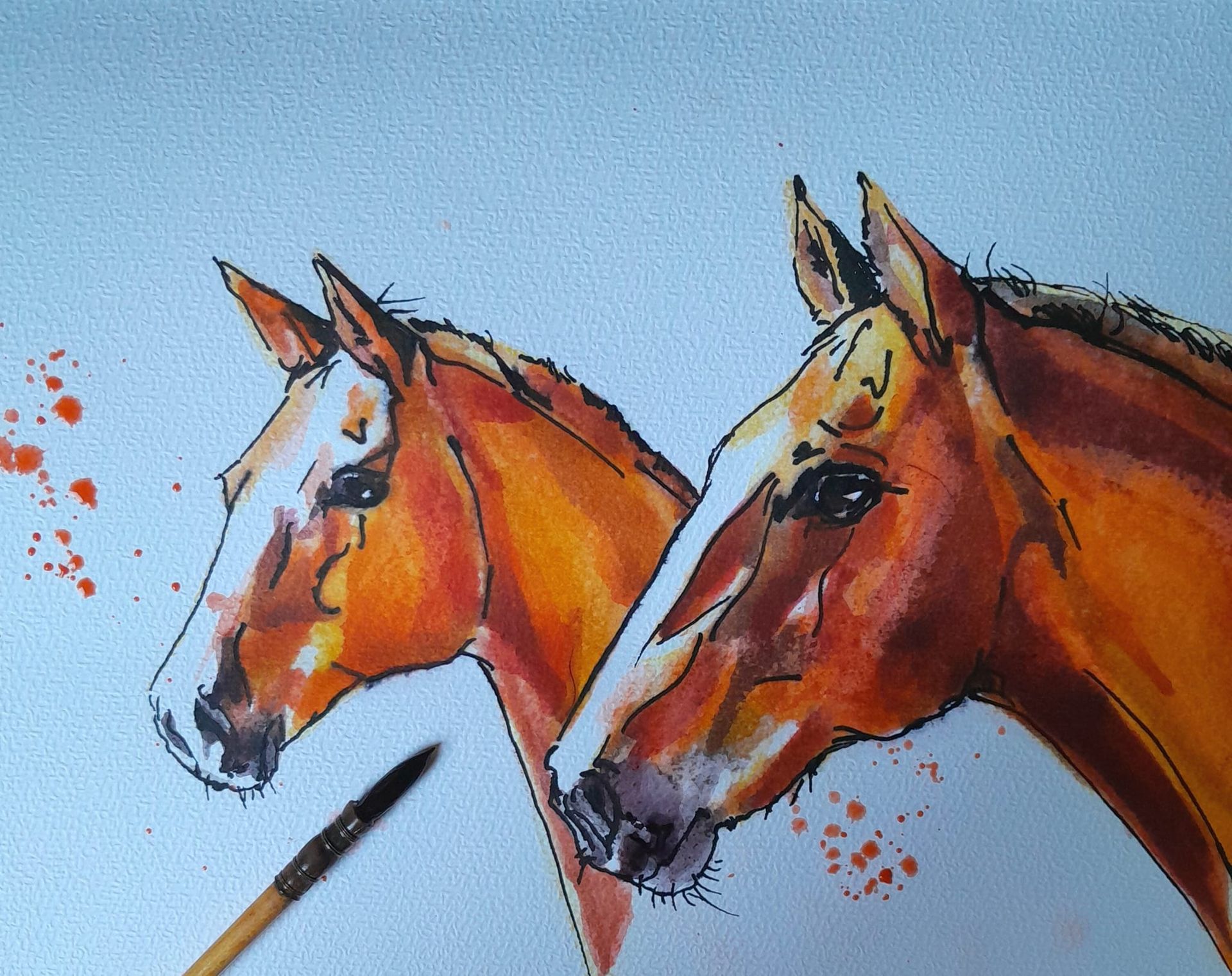 Foto zeigt eine Aquarellzeichnung Pferd