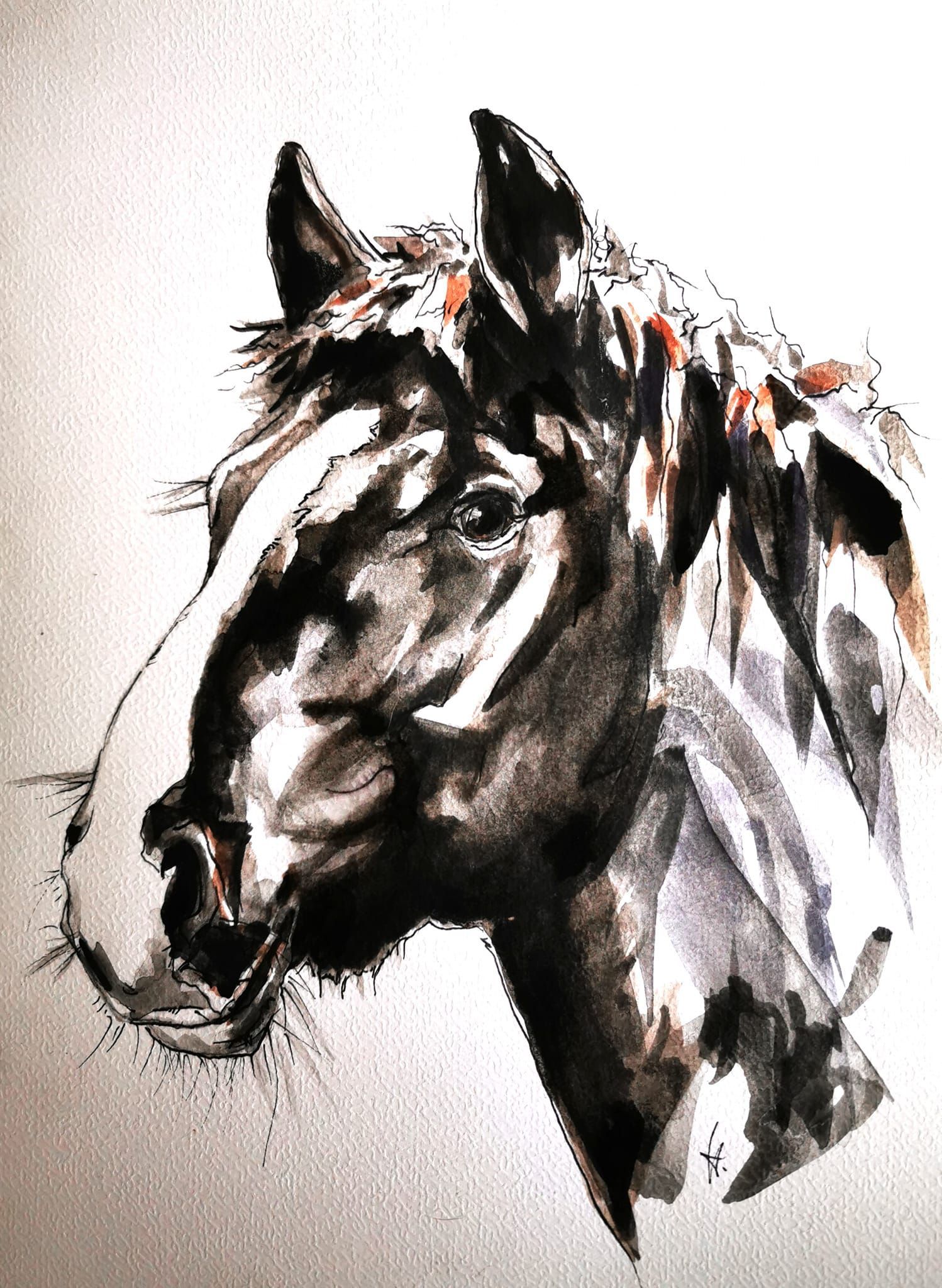 Foto zeigt eine Aquarellzeichnung Pferd