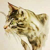 Foto zeigt eine Aquarellzeichnung Katze