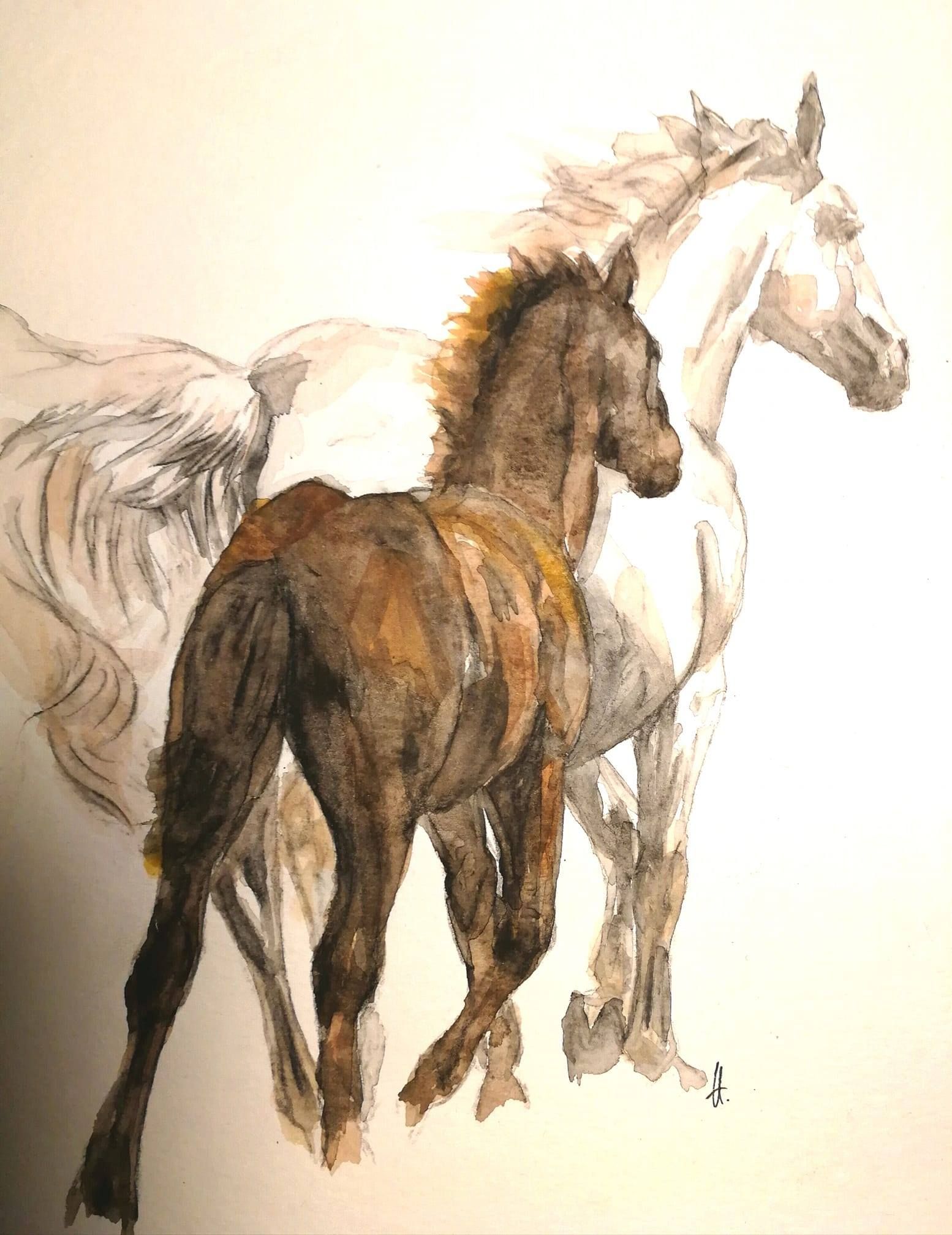 Foto zeigt eine Aquarellzeichnung Pferd