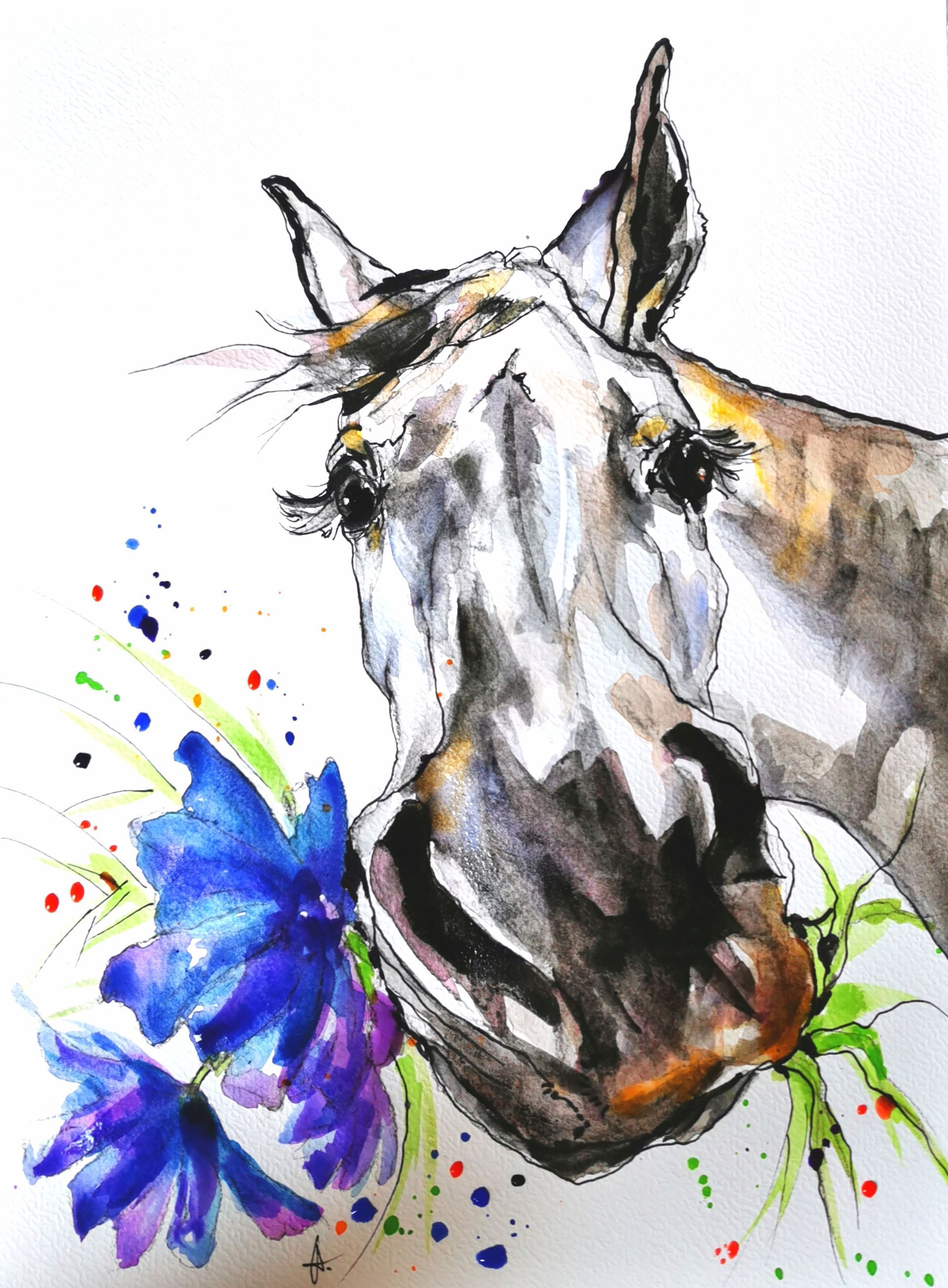 Foto zeigt eine Aquarellzeichnung Pferd