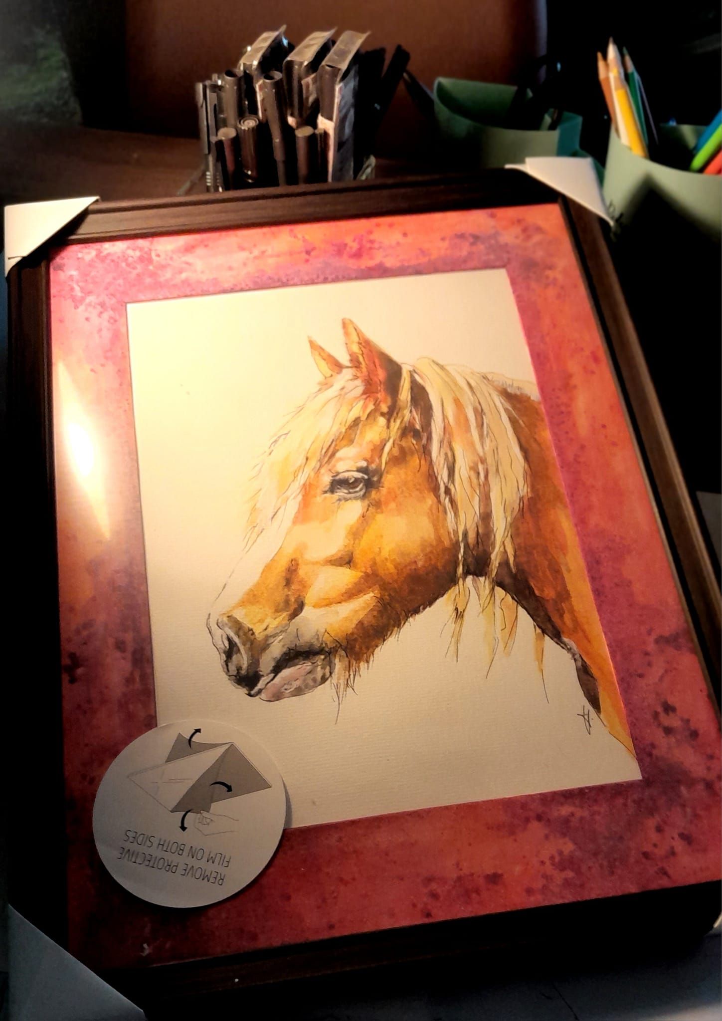 Foto zeigt eine Aquarellzeichnung Pferd