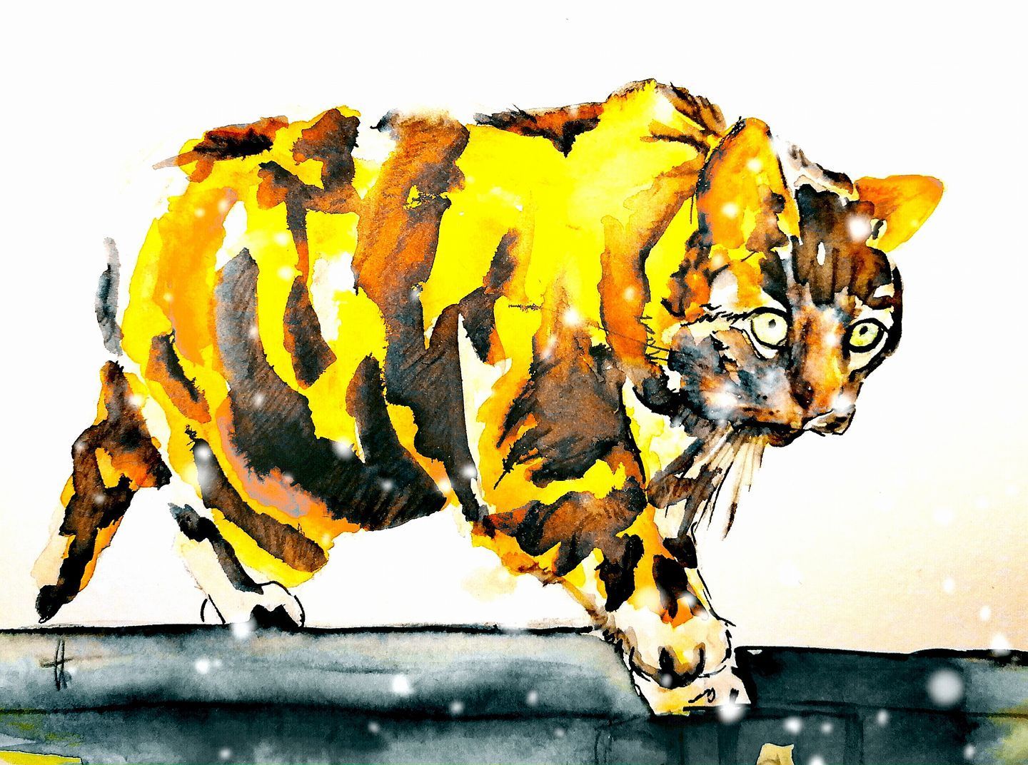 Foto zeigt eine Aquarellzeichnung Katze