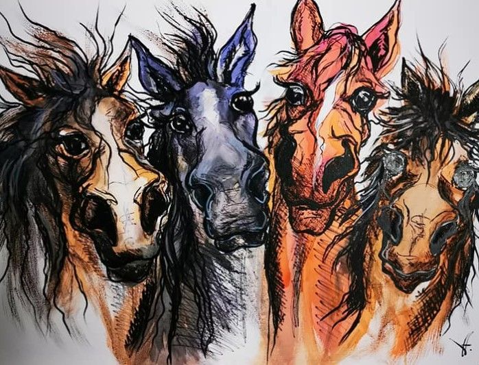 Foto zeigt eine Aquarellzeichnung Pferd