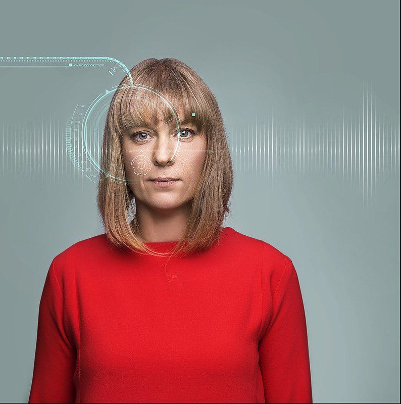 Poster for Sophie's Augmented tour featuring Sophie as a cyborg, with sound waves entering her head. The show is directed by Rachel Bagshaw . The strapline says just flick a switch and everything will be okay.
