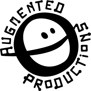 Augmented Productions logo which says the company name around an emoji type face with two eyes and a mouth right across the face, ear to ear