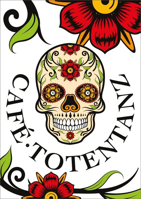 SYN visual design - Café Totentanz Flyer Logo Tod Blüten