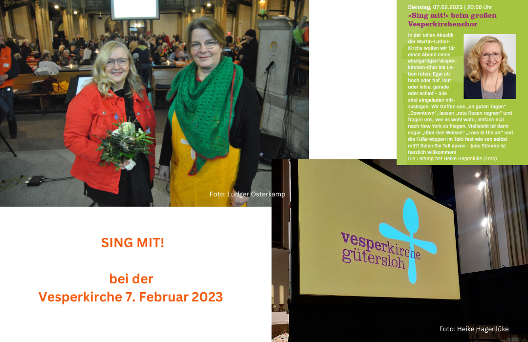 Impressionen des Sing mit! mit Heike Hagenlüke bei der Vesperkirche 07.02.2023 und Dörte Sonnabend vom Orga-Team