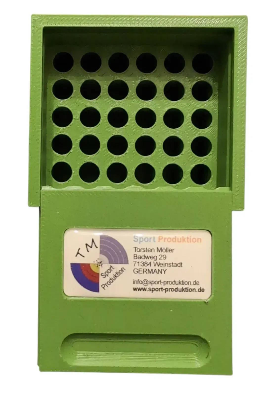 Munitionsbox grün für Cal. .22lfb geöffnet