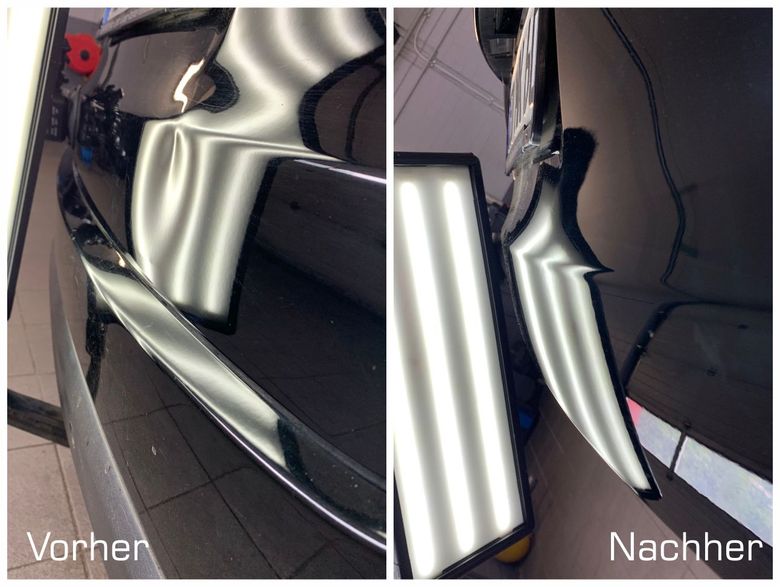 Große Delle im Kofferraumdeckel eines Renault