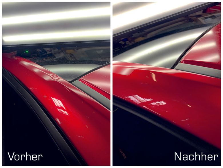 Tiefe Delle im Dachrahmen eines Mazda 3
