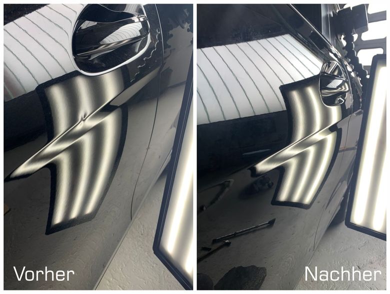 Spitze Delle im Blechknick einer Fahrertür