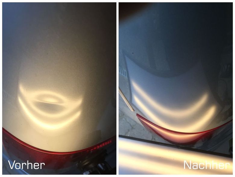 Delle im Seitenteil eines VW Transporters