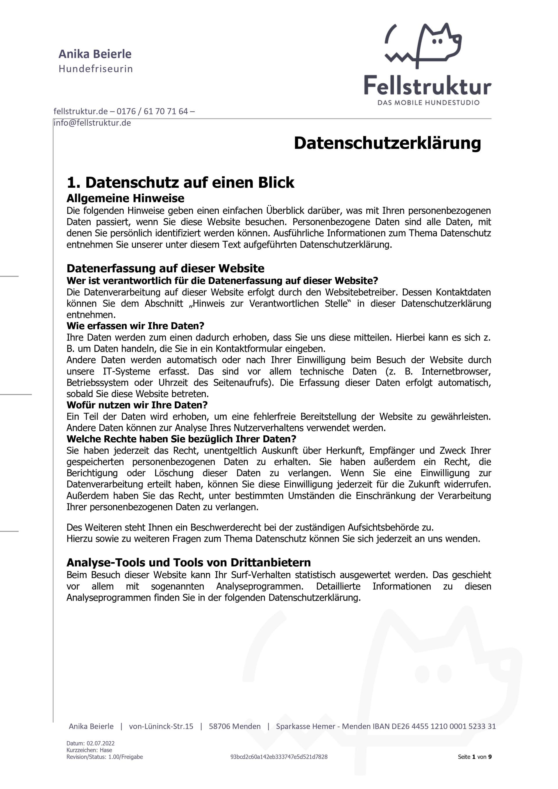 Fellstruktur - Datenschutzerklärung