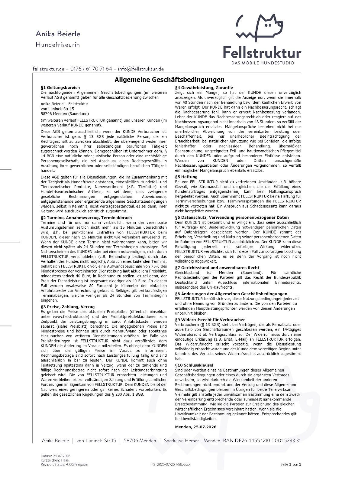 Fellstruktur - allgemeine Geschäftsbedingungen