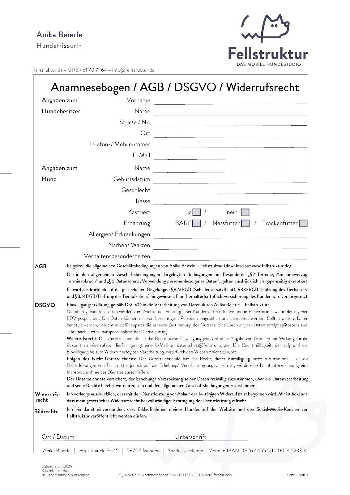 Fellstruktur - Anamnesebogen